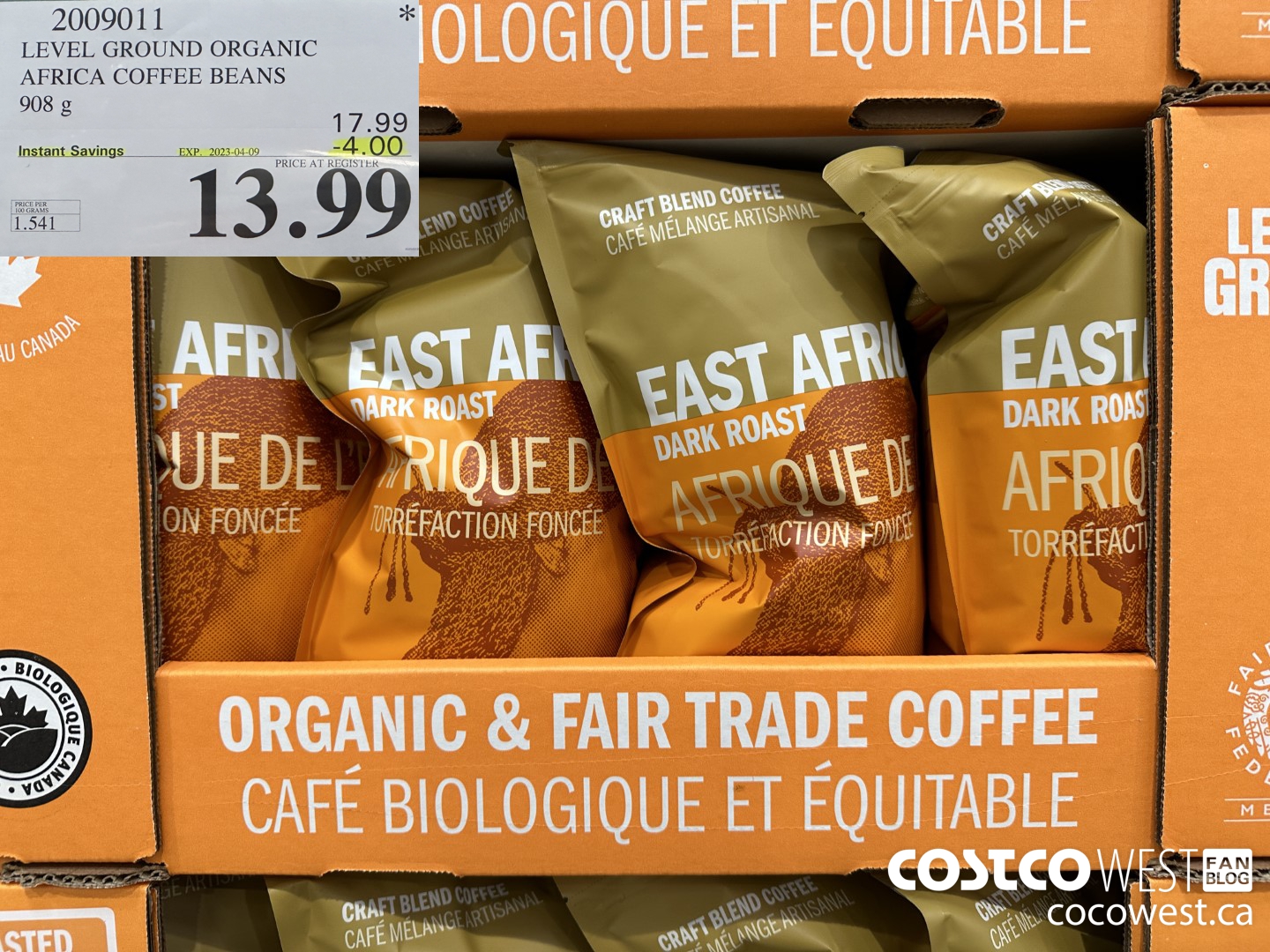 2009011 LEVEL GROUND ORGANIC AFRICA COFFEE BEANS 908 G ($4.00 INSTANT SAVINGS EXPIRES ON 2023-04-09) $13.99