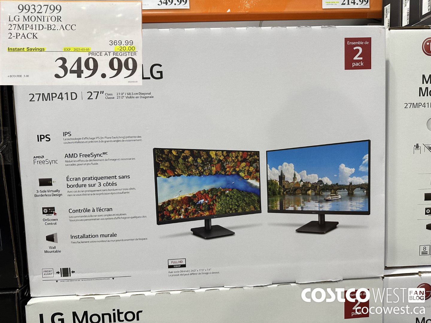 9932799 LG MONITOR 27MP41D-B2.ACC 2-PACK ($20.00 INSTANT SAVINGS EXPIRES ON 2023-03-05) $349.99