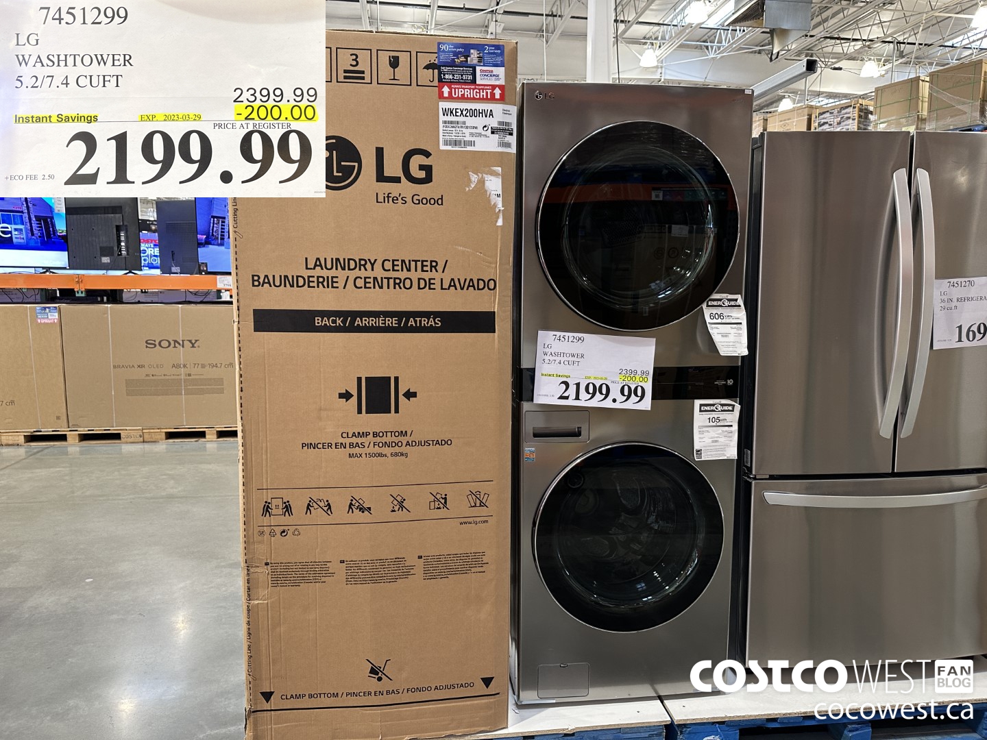 7451299 LG WASHTOWER 5.2/7.4 CUFT ($200.00 INSTANT SAVINGS EXPIRES ON 2023-03-29) $2199.99