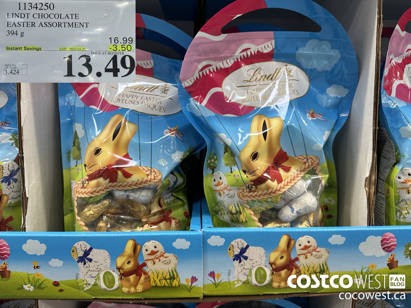 1134250 LINDT CHOCOLATE EASTER ASSORTMENT 394g ($3.50 INSTANT SAVINGS EXPIRES ON 2023-03-26) $13.49