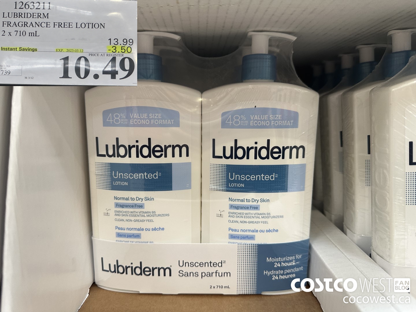 1263211 LUBRIDERM FRAGRANCE FREE LOTION 2 X 710ML ($3.50 INSTANT SAVINGS EXPIRES ON 2023-03-12) $10.49