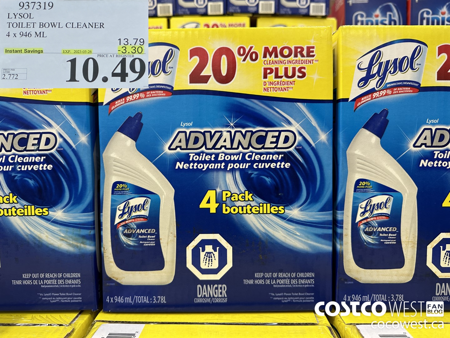 937319 LYSOL TOILET BOWL CLEANER 4 x 946 ML ($3.30 INSTANT SAVINGS EXPIRES ON 2023-03-26) $10.49