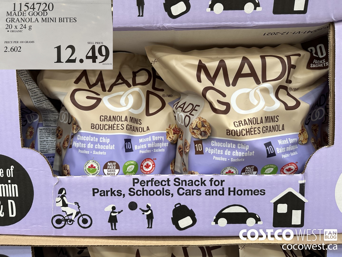 1154720 MADE GOOD ORGANIC GRANOLA MINI BITES 20 x 24 g $12.49