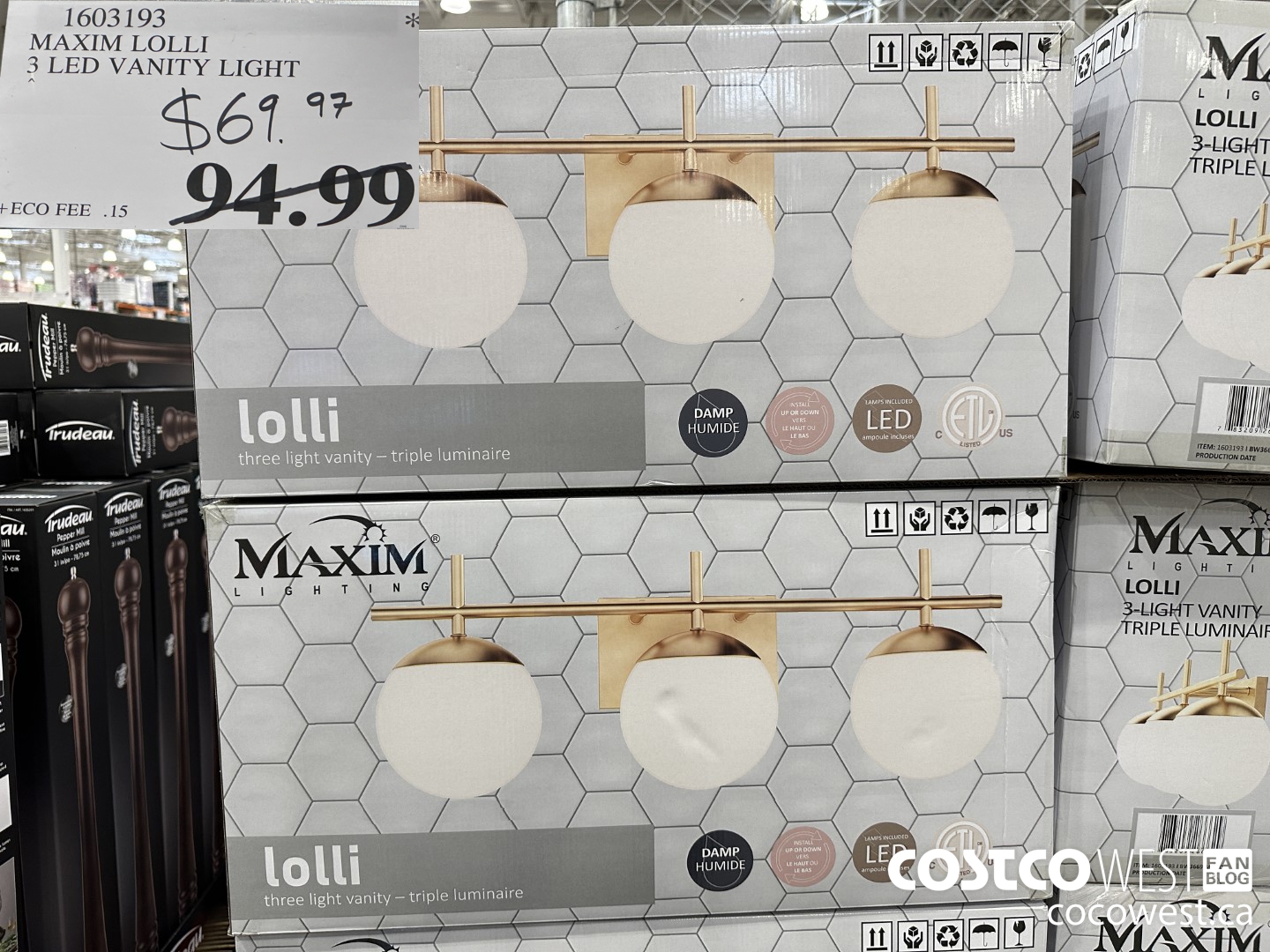 1603193 MAXIM LOLLI 3 LED VANITY LIGHT SATIN BRASS $69.97