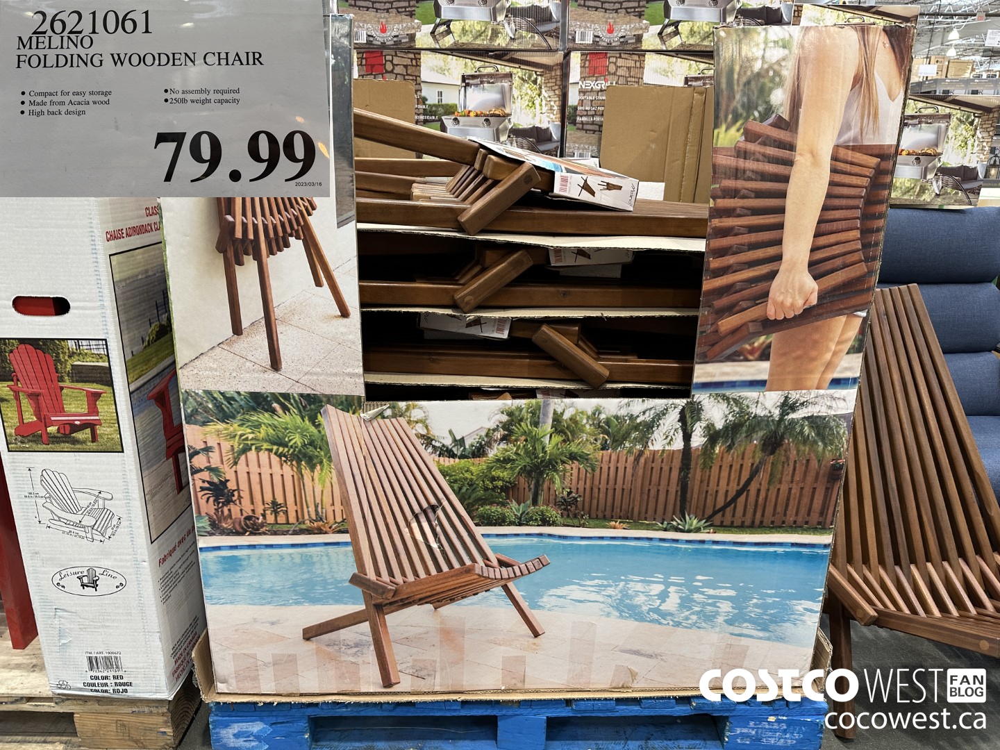 Costco Spring Seasonal 2023 Superpost BBQ Camping Garden Bikes   MELINO FOLDING WOODEN CHAIR 20230321 118561 