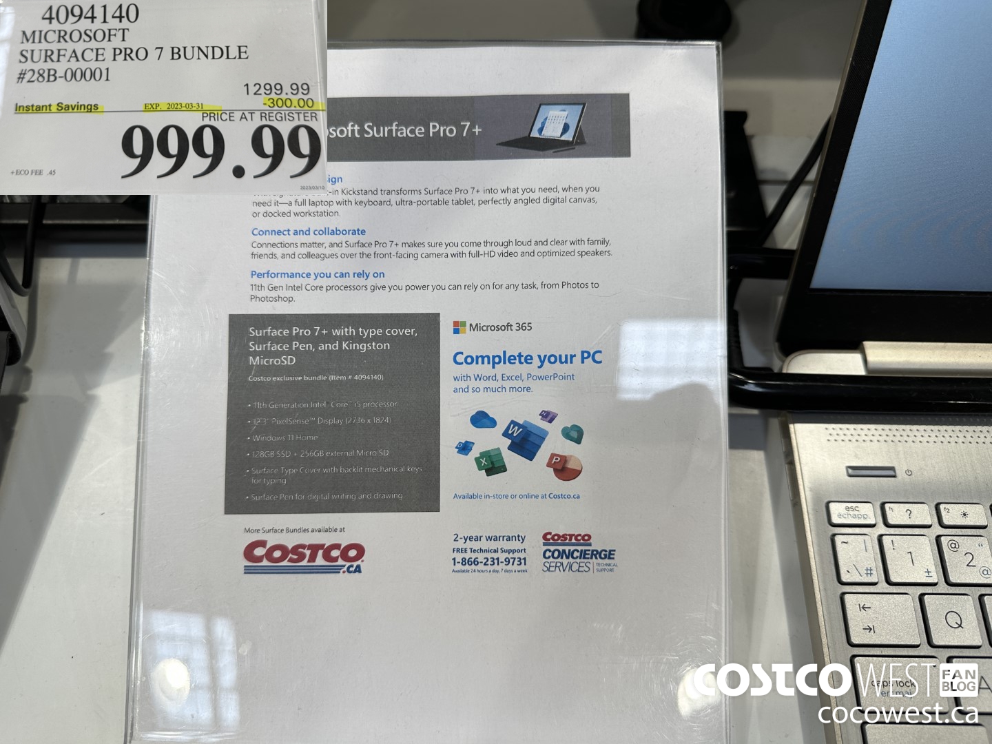 4094140 MICROSOFT SURFACE PRO 7 BUNDLE #28B-00001 ($300.00 INSTANT SAVINGS EXPIRES ON 2023-03-31) $999.99