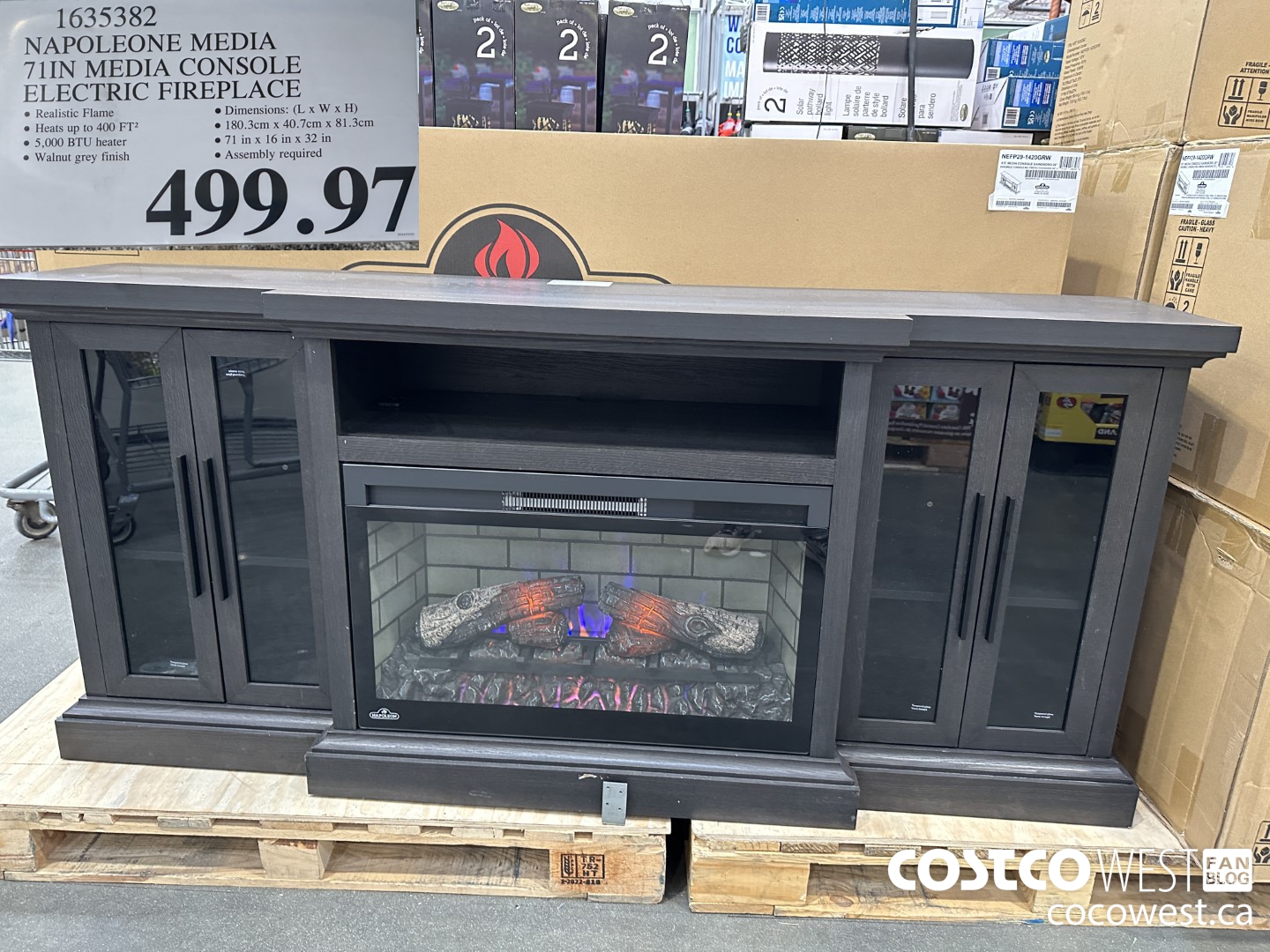 1635382 NAPOLEONE MEDIA 71IN MEDIA CONSOLE ELECTRIC FIREPLACE $499.97