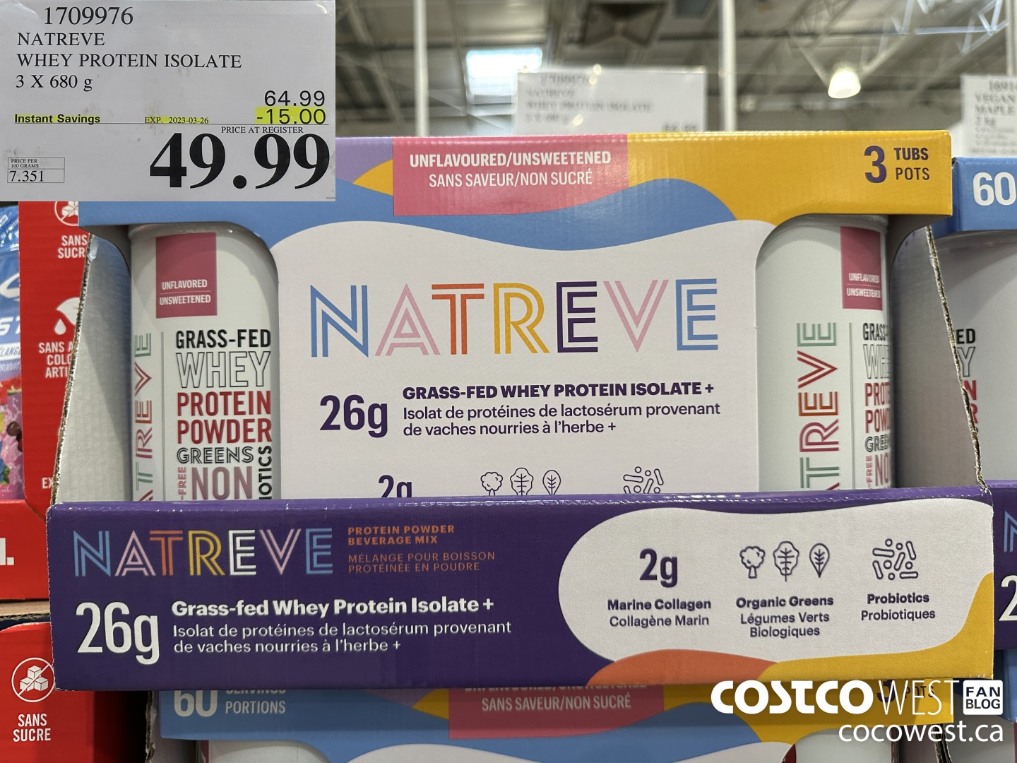 1709976 NATREVE WHEY PROTEIN ISOLATE 3 X 680 G ($15.00 INSTANT SAVINGS EXPIRES ON 2023-03-26) $49.99