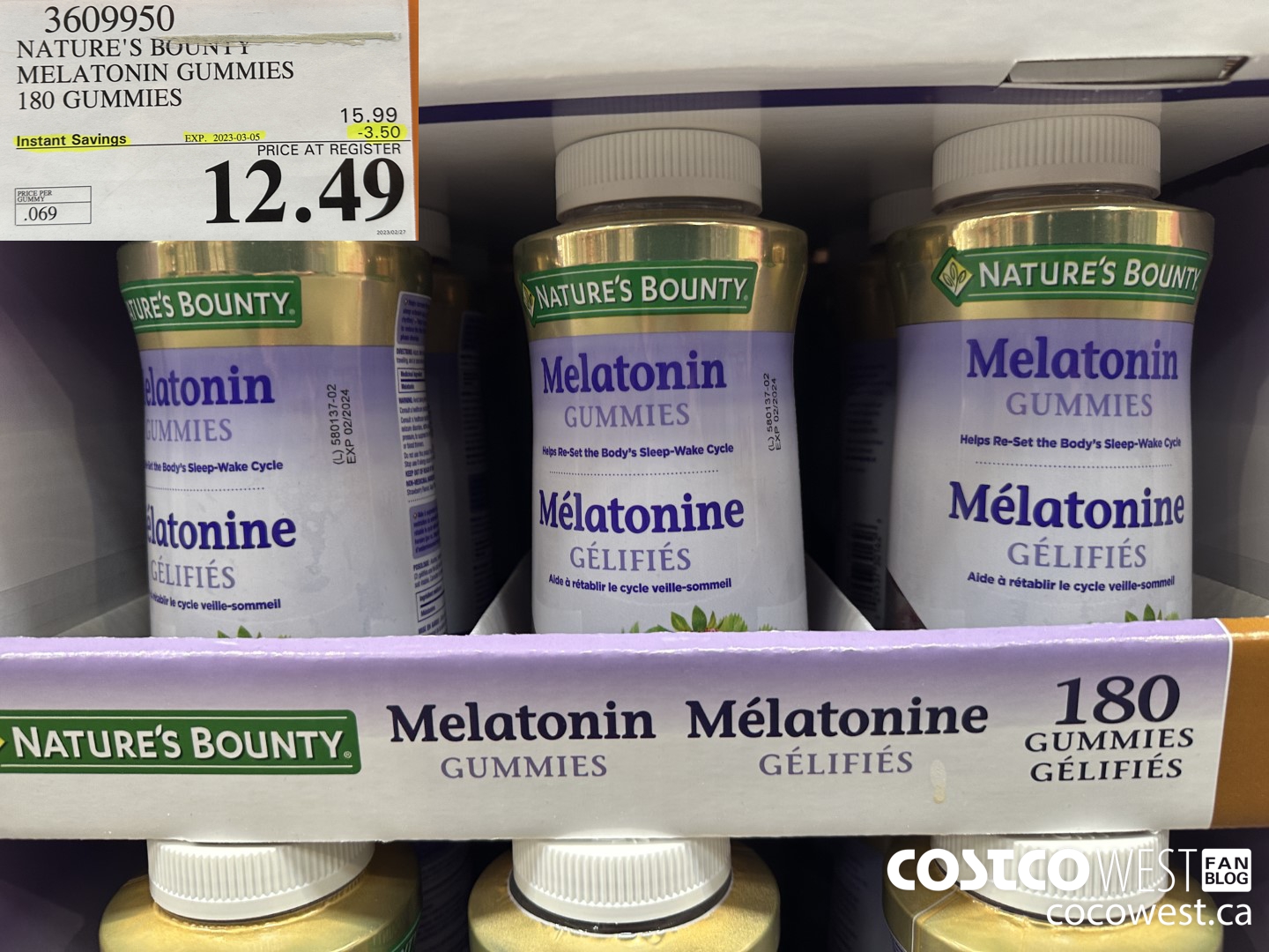 3609950 NATURE'S BOUNTY MELATONIN GUMMIES 180 GUMMIES ($3.50 INSTANT SAVINGS EXPIRES ON 2023-03-05) $12.49