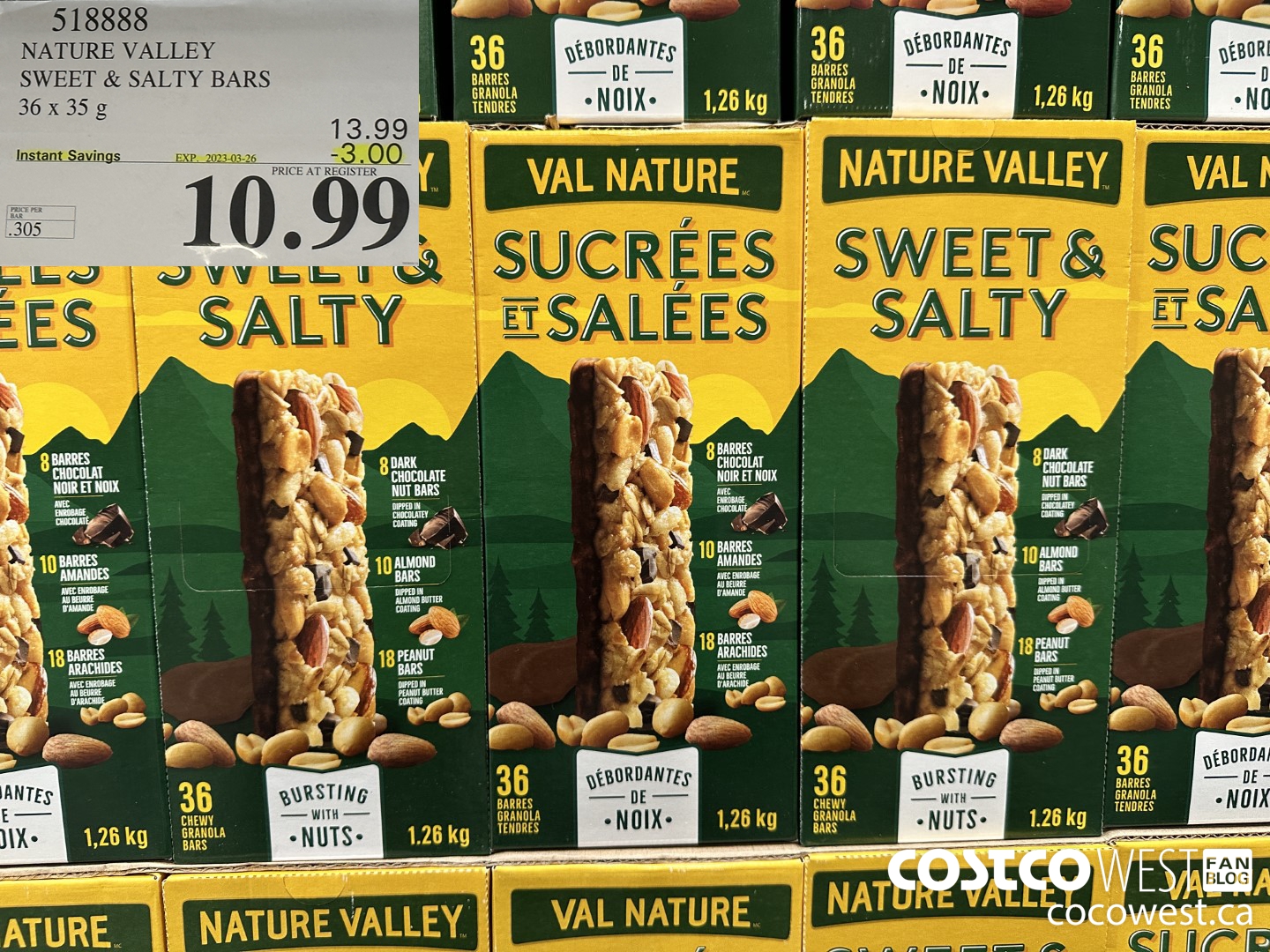 518888 NATURE VALLEY SWEET & SALTY BARS 36 X 35 G ($3.00 INSTANT SAVINGS EXPIRES ON 2023-03-26) $10.99