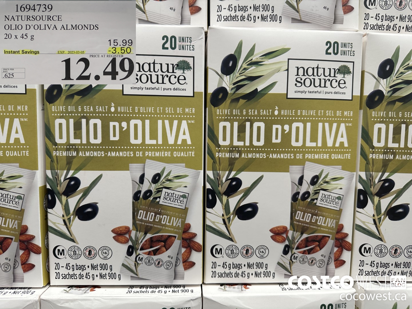 1694739 NATURSOURCE OLIO D'OLIVA ALMONDS 20 X 45 G ($3.50 INSTANT SAVINGS EXPIRES ON 2023-03-05) $12.49