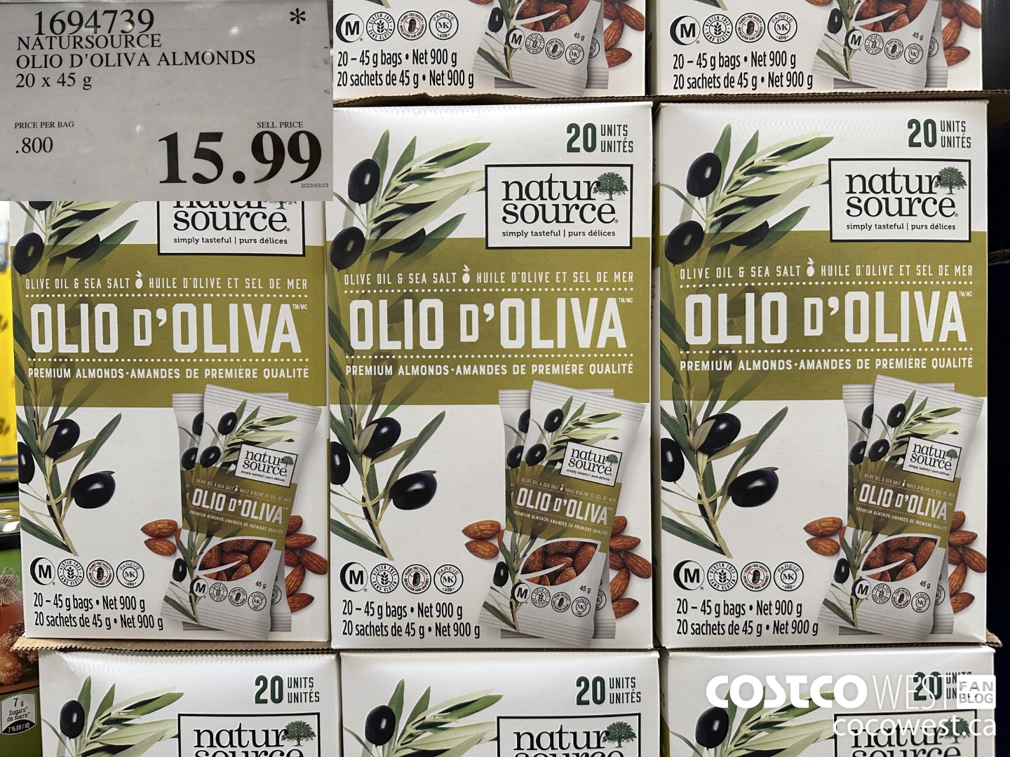 1694739 NATURSOURCE OLIO D'OLIVA ALMONDS 20 X 45 G $15.99