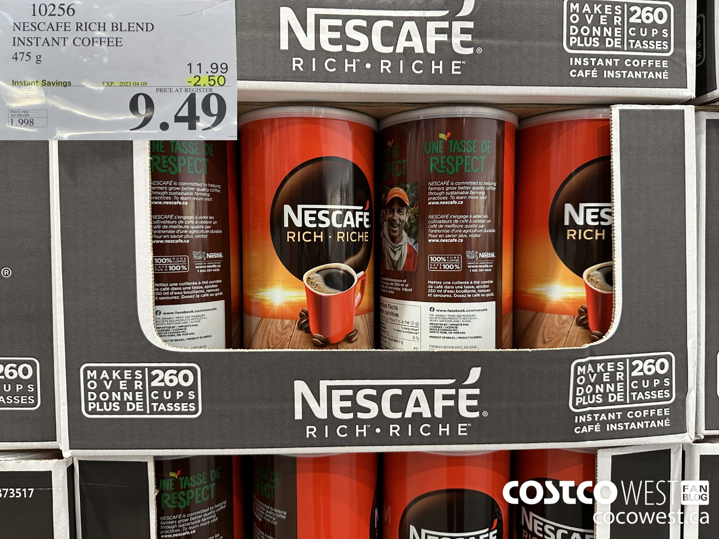 10256 NESCAFE RICH BLEND INSTANT COFFEE 475 g  ($2.50 INSTANT SAVINGS EXPIRES ON 2023-04-09) $9.49
