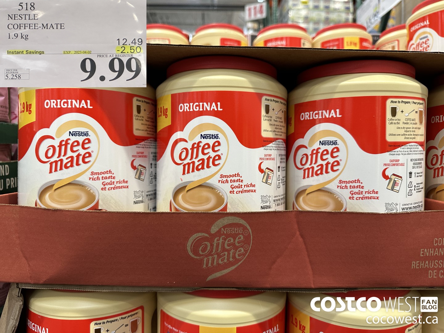 518 NESTLE COFFEE-MATE 1.9k ($2.50 INSTANT SAVINGS EXPIRES ON 2023-04-02) $9.99