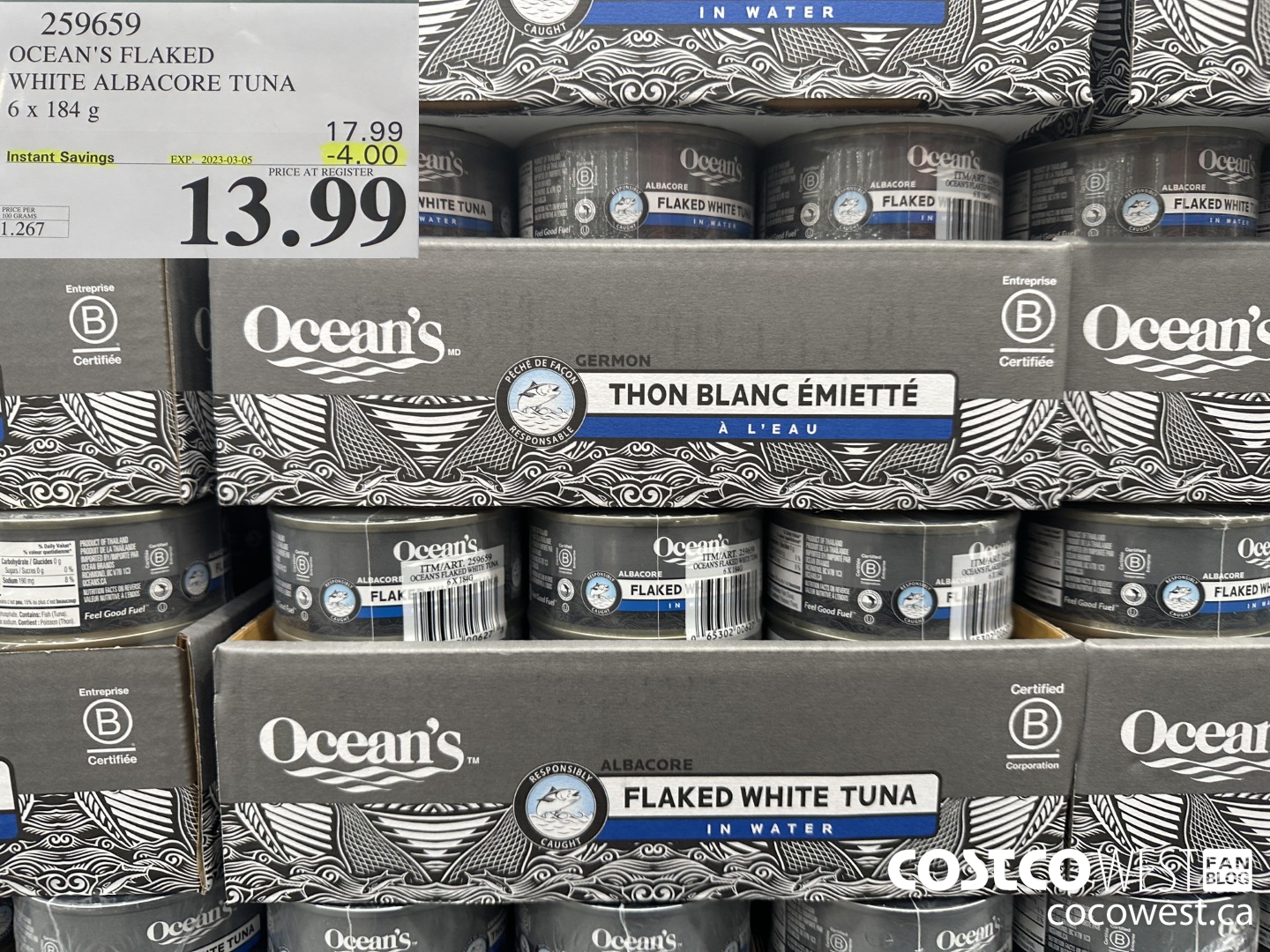 259659 OCEAN'S FLAKED WHITE ALBACORE TUNA 6 x 184 g ($4.00 INSTANT SAVINGS EXPIRES ON 2023-03-05) $13.99
