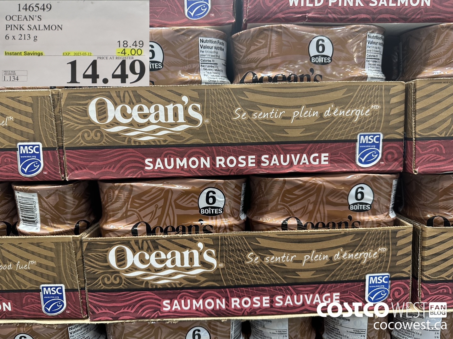 146549 OCEAN'S PINK SALMON 6 X 213 G ($4.00 INSTANT SAVINGS EXPIRES ON 2023-03-12) $14.49