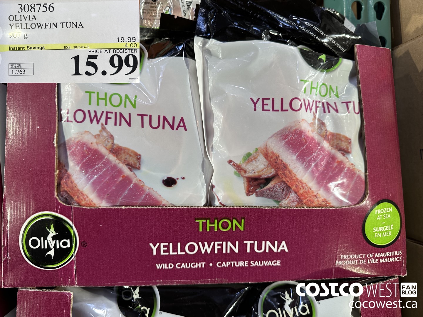 308756 OLIVIA YELLOWFIN TUNA 907 g ($4.00 INSTANT SAVINGS EXPIRES ON 2023-03-26) $15.99