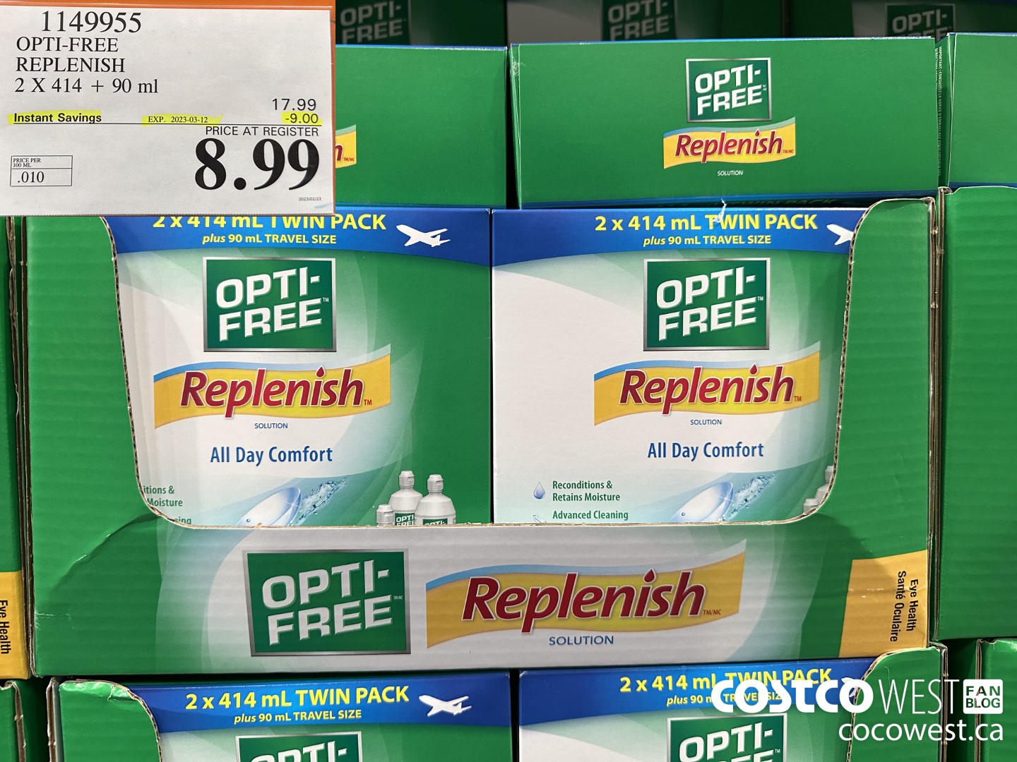 1149955 OPTI-FREE REPLENISH 2 X 414 + 90 ml ($9.00 INSTANT SAVINGS EXPIRES ON 2023-03-12) $8.99