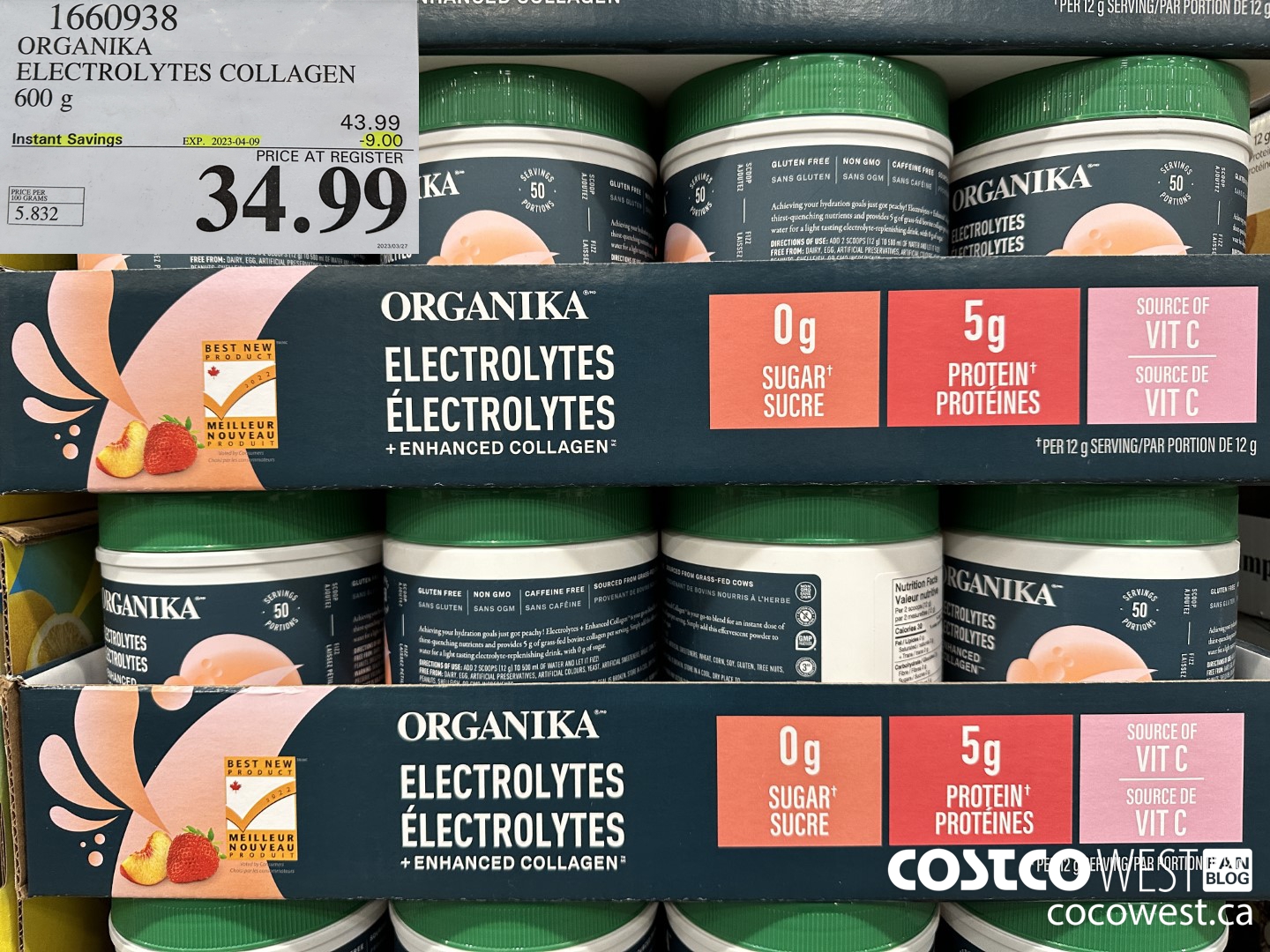 1660938 ORGANIKA ELECTROLYTES COLLAGEN 600 g  ($9.00 INSTANT SAVINGS EXPIRES ON 2023-04-09) $34.99