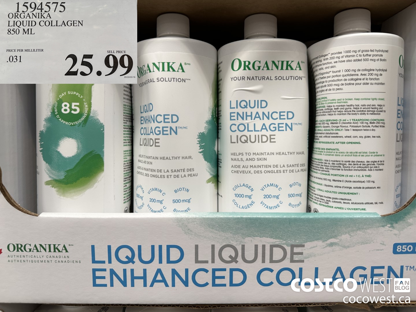 1594575 ORGANIKA LIQUID COLLAGEN 850 ML $25.99