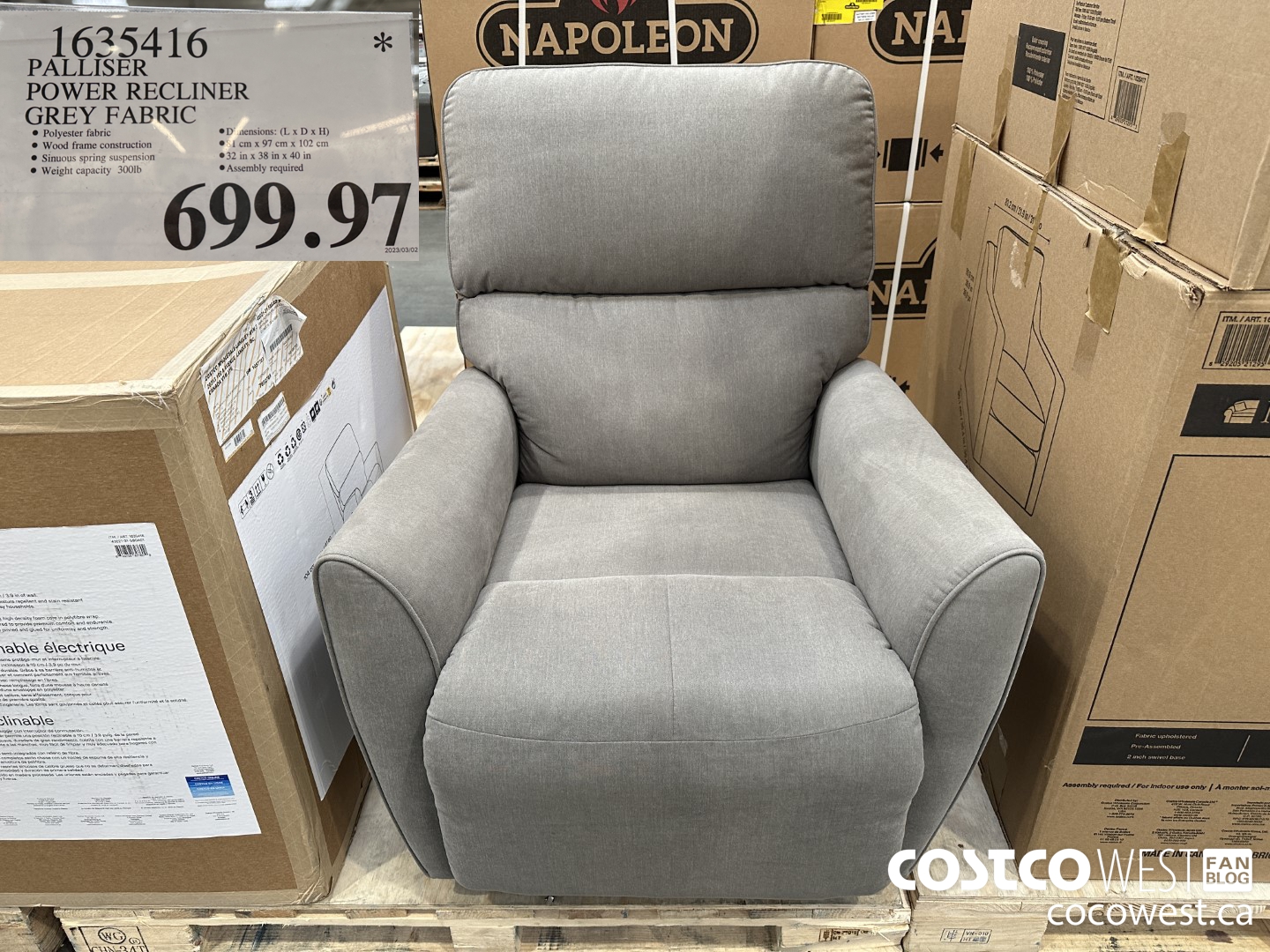 1635416 PALLISER POWER RECLINER GREY FABRIC $699.97