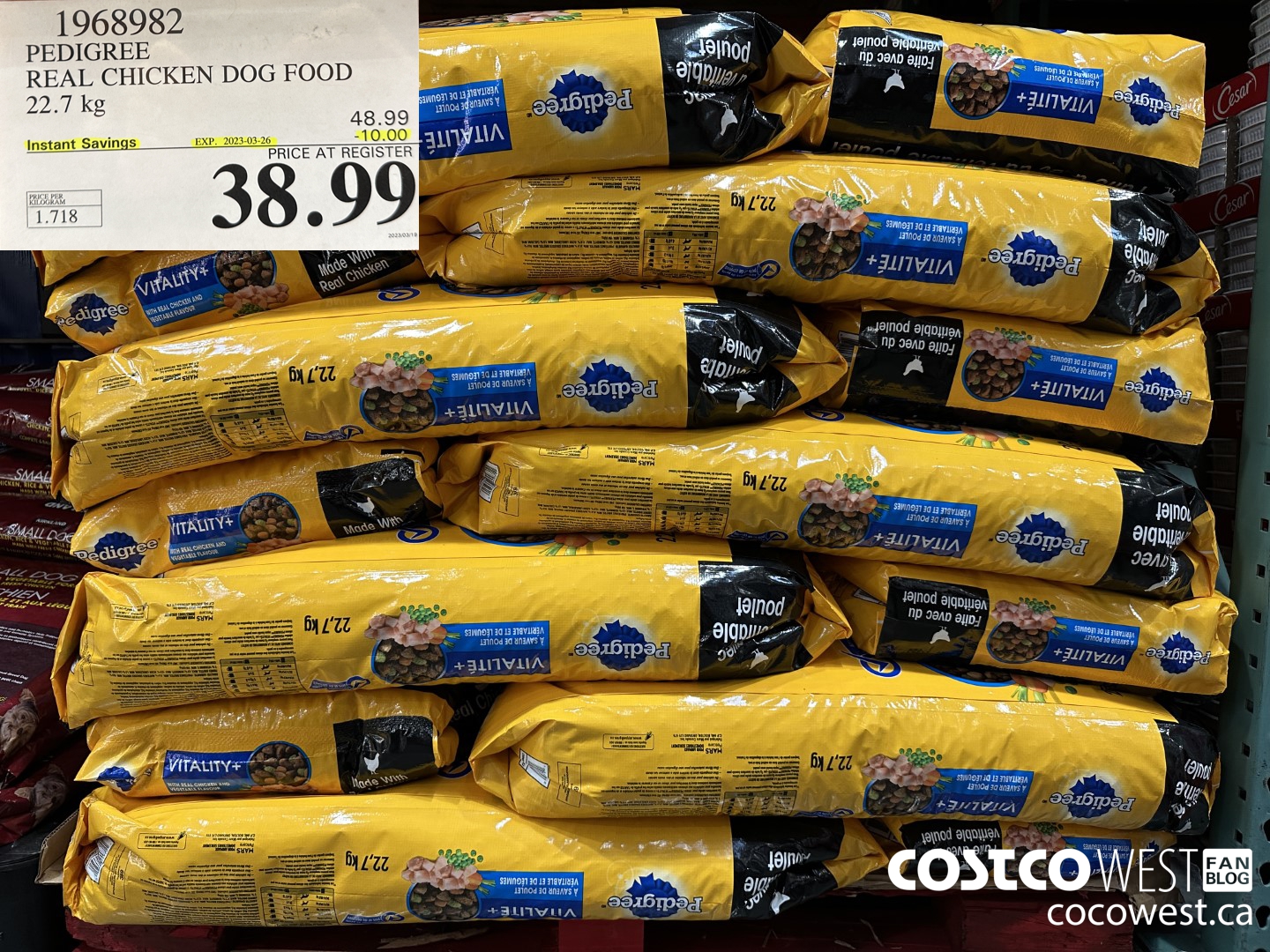 1968982 PEDIGREE REAL CHICKEN DOG FOOD 22.7 kg ($10.00 INSTANT SAVINGS EXPIRES ON 2023-03-26) $38.99