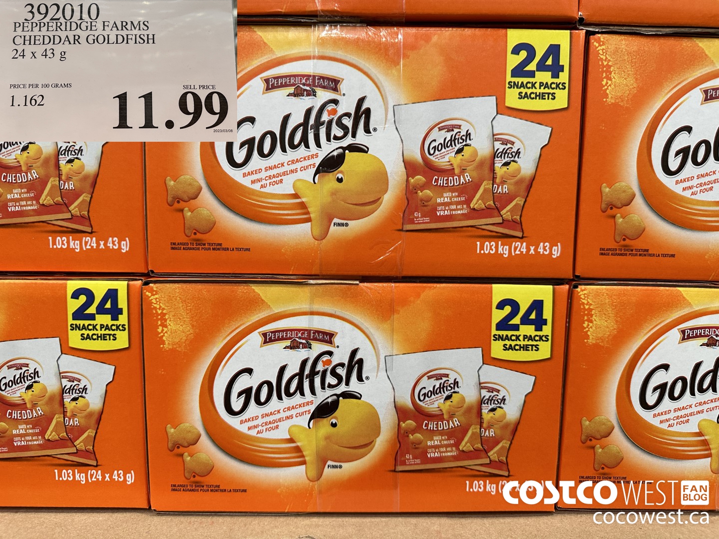 392010 PEPPERIDGE FARMS CHEDDAR GOLDFISH 24x 43 g $11.99