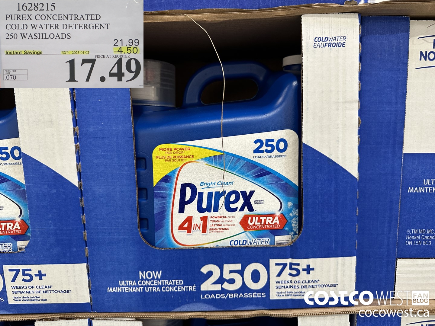 1628215 PUREX CONCENTRATED COLD WATER DETERGENT 250 WASHLOADS ($4.50 INSTANT SAVINGS EXPIRES ON 2023-04-02) $17.49