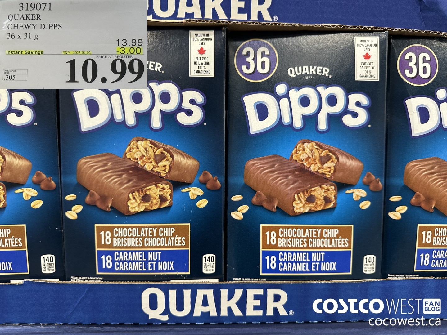 319071 QUAKER CHEWY DIPPS 36 X 31G ($3.00 INSTANT SAVINGS EXPIRES ON 2023-04-02) $10.99