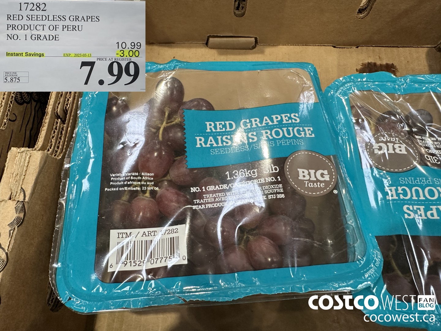 17282 RED SEEDLESS GRAPES PRODUCT OF PERU NO. 1 GRADE ($3.00 INSTANT SAVINGS EXPIRES ON 2023-03-13) $7.99