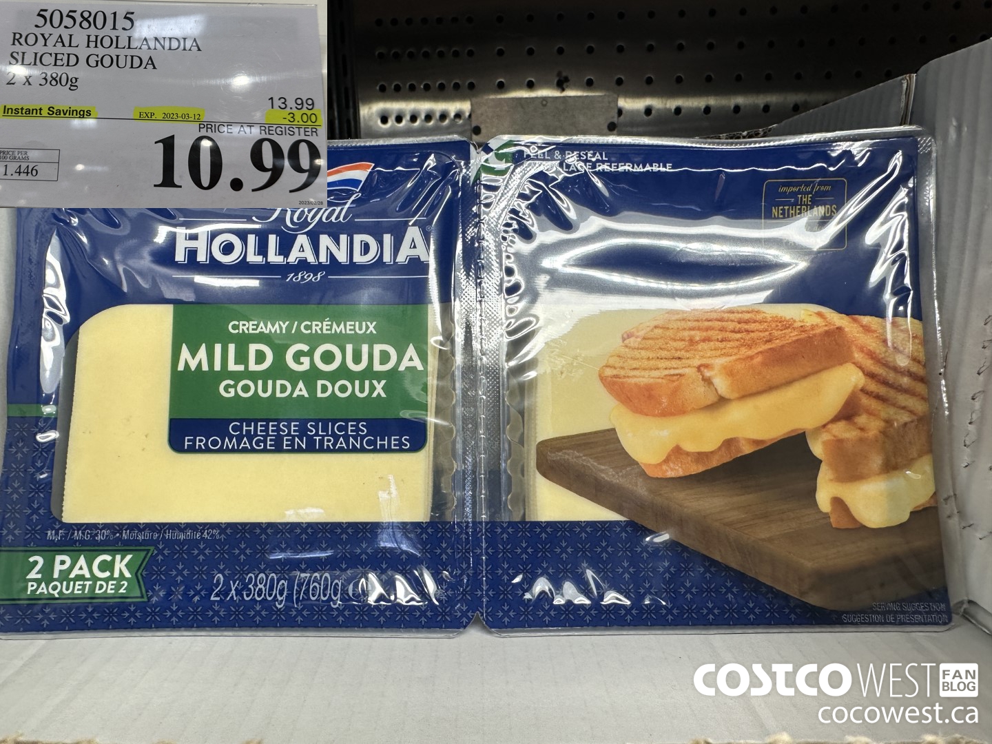 5058015 ROYAL HOLLANDIA SLICED GOUDA 2 x 380g ($3.00 INSTANT SAVINGS EXPIRES ON 2023-03-12) $10.99