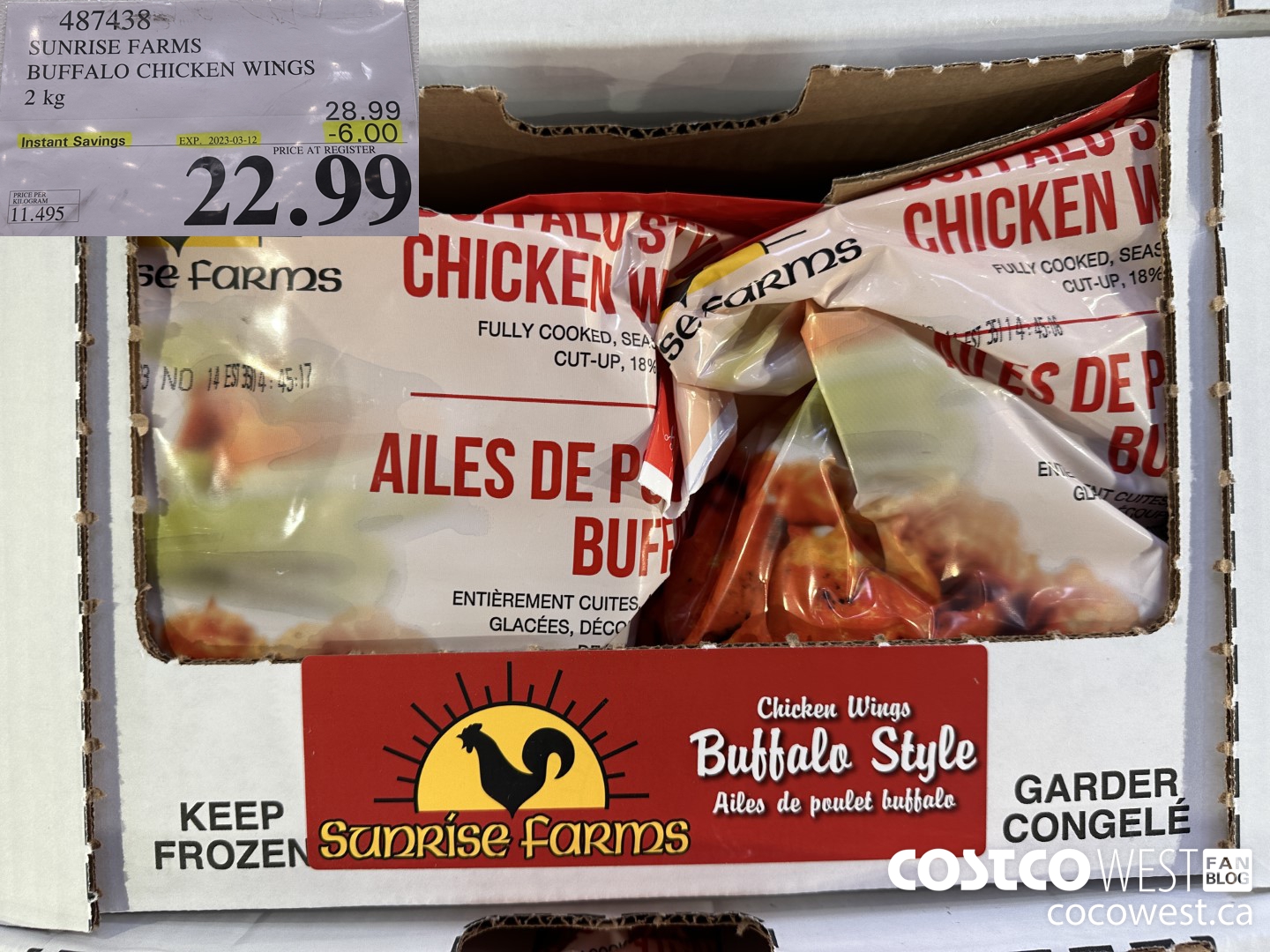 487438 SUNRISE FARMS BUFFALO CHICKEN WINGS 2 kg ($6.00 INSTANT SAVINGS EXPIRES ON 2023-03-12) $22.99