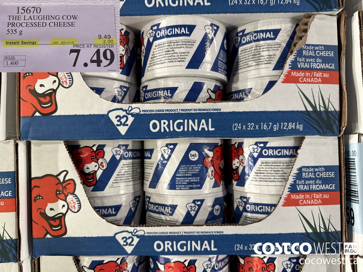 15670 THE LAUGHING COW PROCESSED CHEESE 535 g ($2.00 INSTANT SAVINGS EXPIRES ON 2023-03-05) $7.49