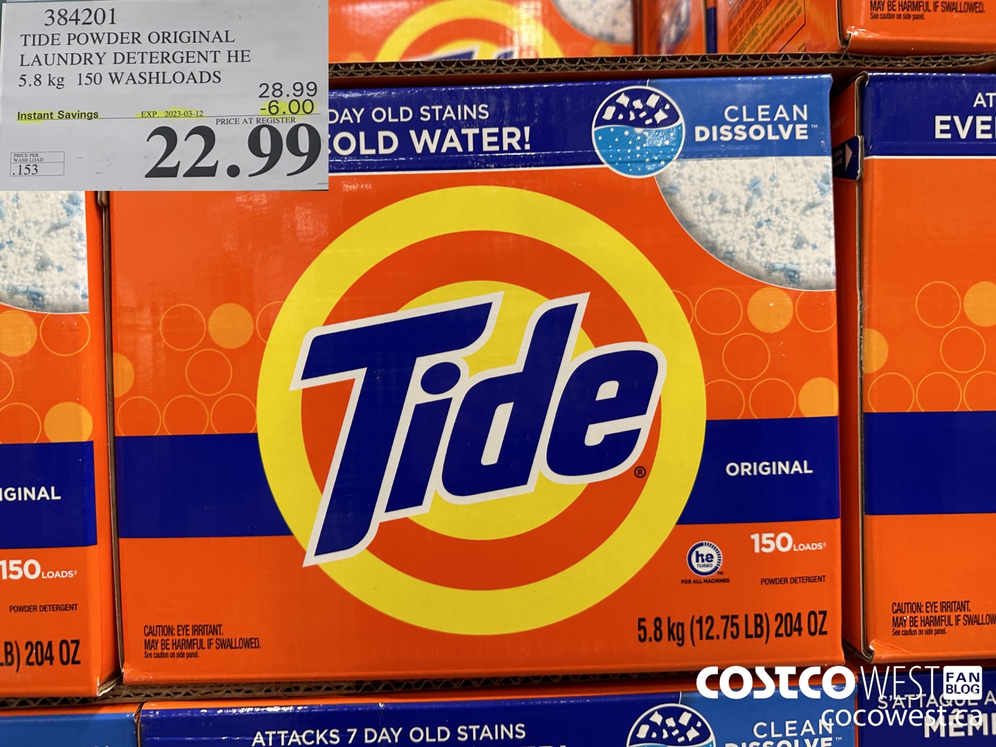 384201 TIDE POWDER ORIGINAL LAUNDRY DETERGENT HE 150 WASHLOADS ($6.00 INSTANT SAVINGS EXPIRES ON 2023-03-12) $22.99