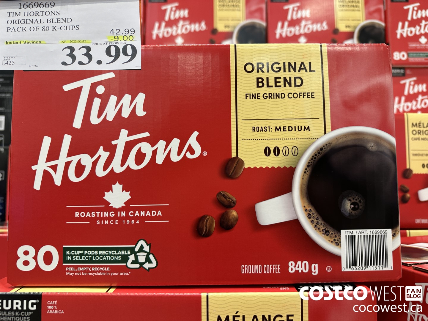 1669669 TIM HORTONS ORIGINAL BLEND K-CUPS 80 COUNT ($9.00 INSTANT SAVINGS EXPIRES ON 2023-03-12) $33.99