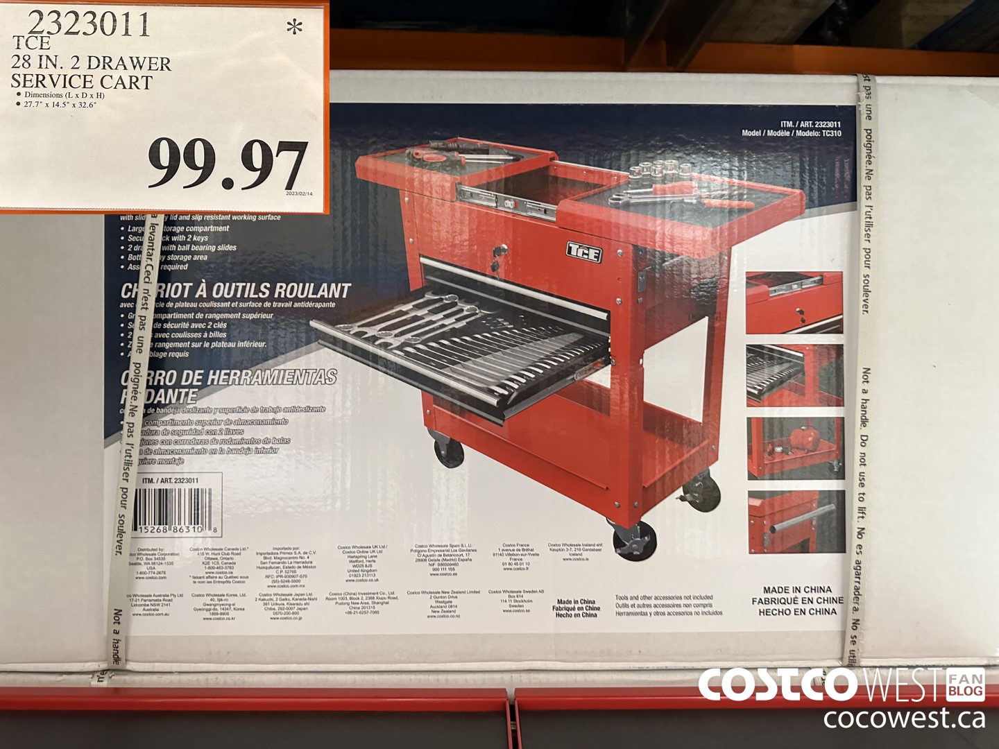 2323011 TORIN 28 IN. 2 DRAWER SERVICE CART $99.97