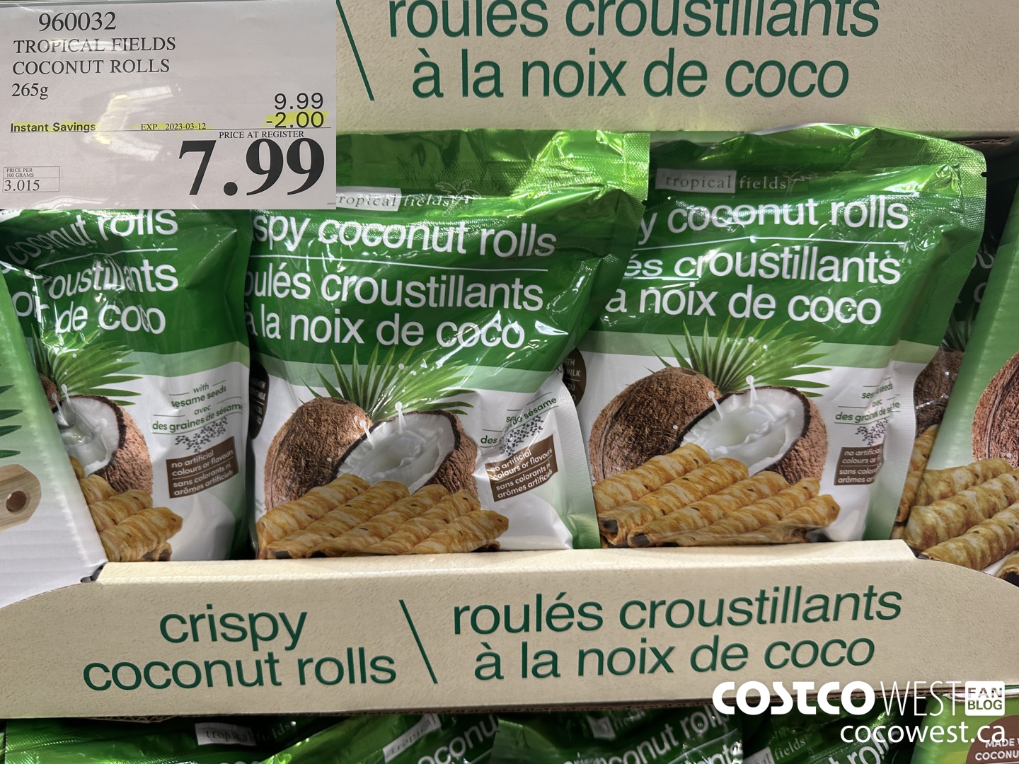 960032 TROPICAL FIELDS COCONUT ROLLS 265 g ($2.00 INSTANT SAVINGS EXPIRES ON 2023-03-12) $7.99