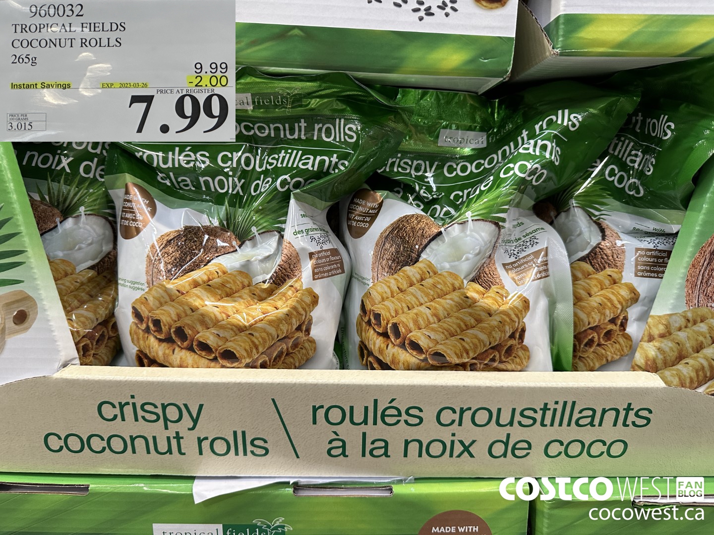 960032 TROPICAL FIELDS COCONUT ROLLS 265 g ($2.00 INSTANT SAVINGS EXPIRES ON 2023-03-26) $7.99