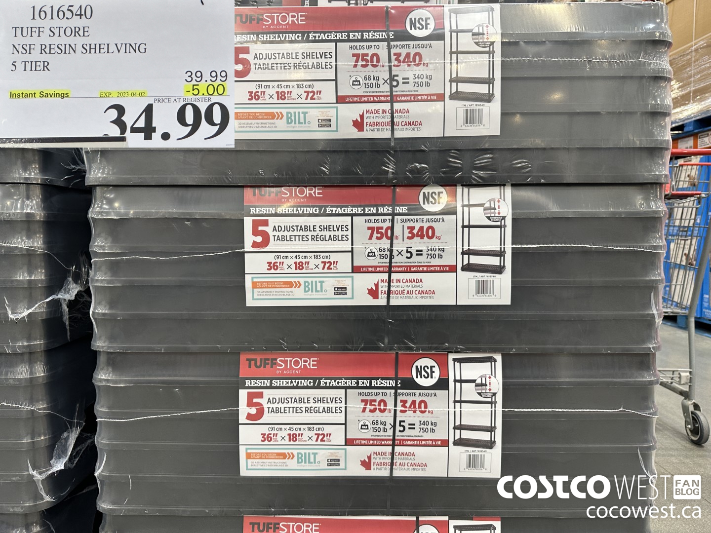 1616540 TUFF STORE NSF RESIN SHELVING 5 TIER ($5.00 INSTANT SAVINGS EXPIRES ON 2023-04-02) $34.99