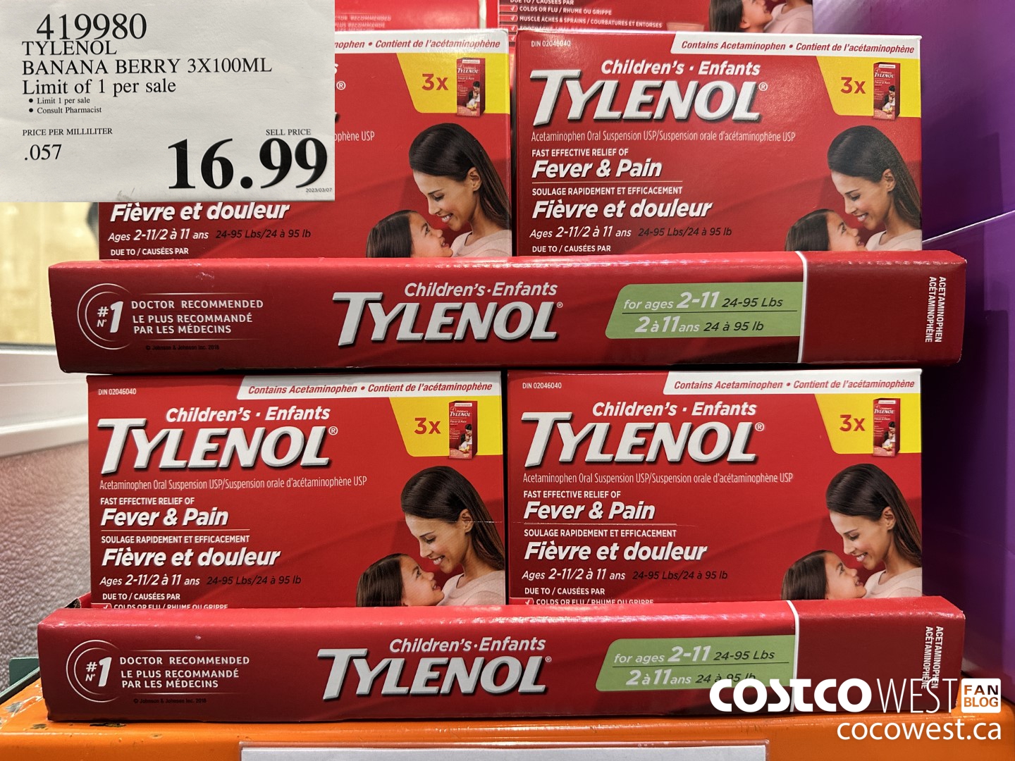 419980 TYLENOL BANANA BERRY 3 X 100ML $16.99