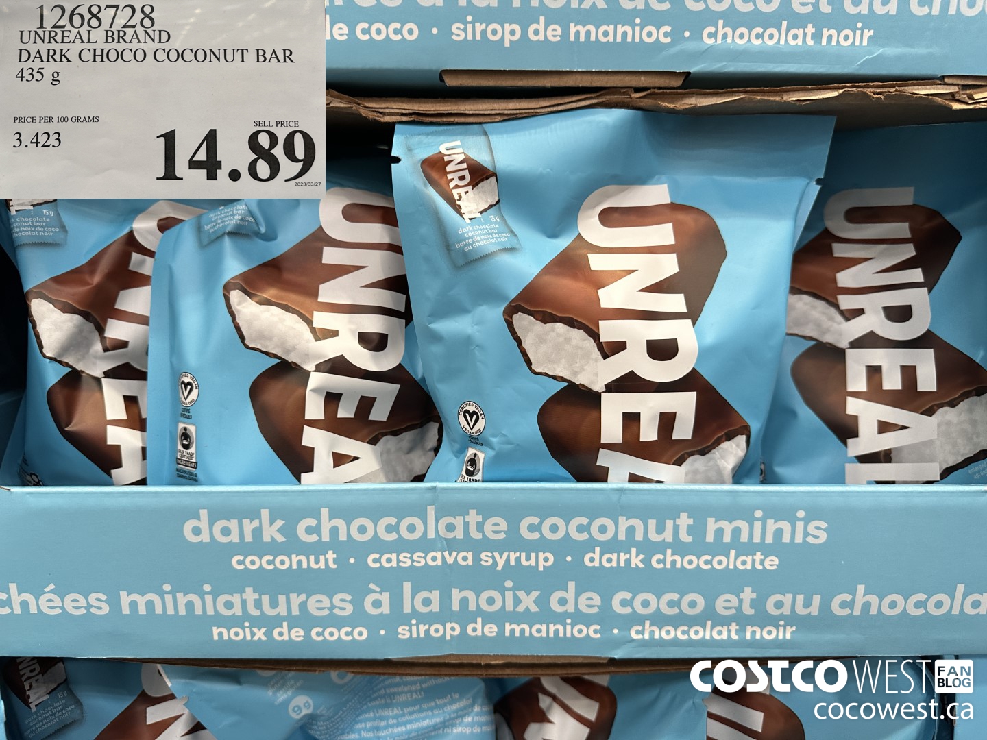 1268728 UNREAL BRAND DARK CHOCO COCONUT BAR 435 g $14.89