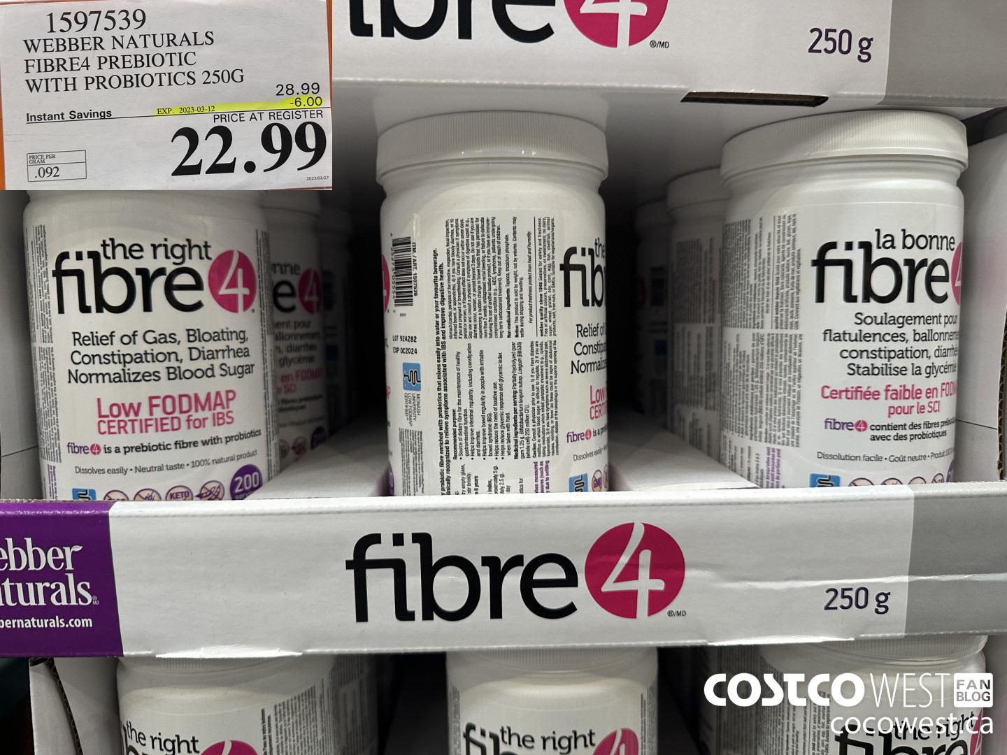 1597539 WEBBER NATURALS FIBRE4 PREBIOTIC WITH PROBIOTICS 250G ($6.00 INSTANT SAVINGS EXPIRES ON 2023-03-12) $22.99