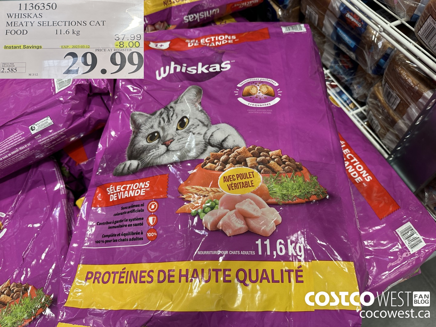 1136350 WHISKAS MEATY SELECTIONS CAT FOOD 11.6 kg ($8.00 INSTANT SAVINGS EXPIRES ON 2023-03-12) $29.99