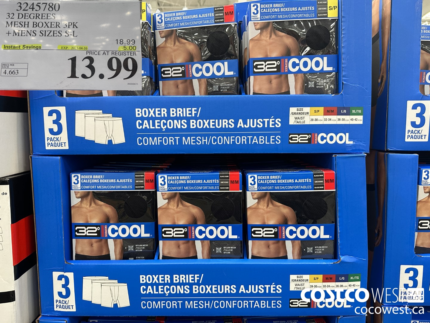 3245780 32 DEGREES MESH BOXER 3PK MENS SIZES S-XL  ($5.00 INSTANT SAVINGS EXPIRES ON 2023-04-16) $13.99