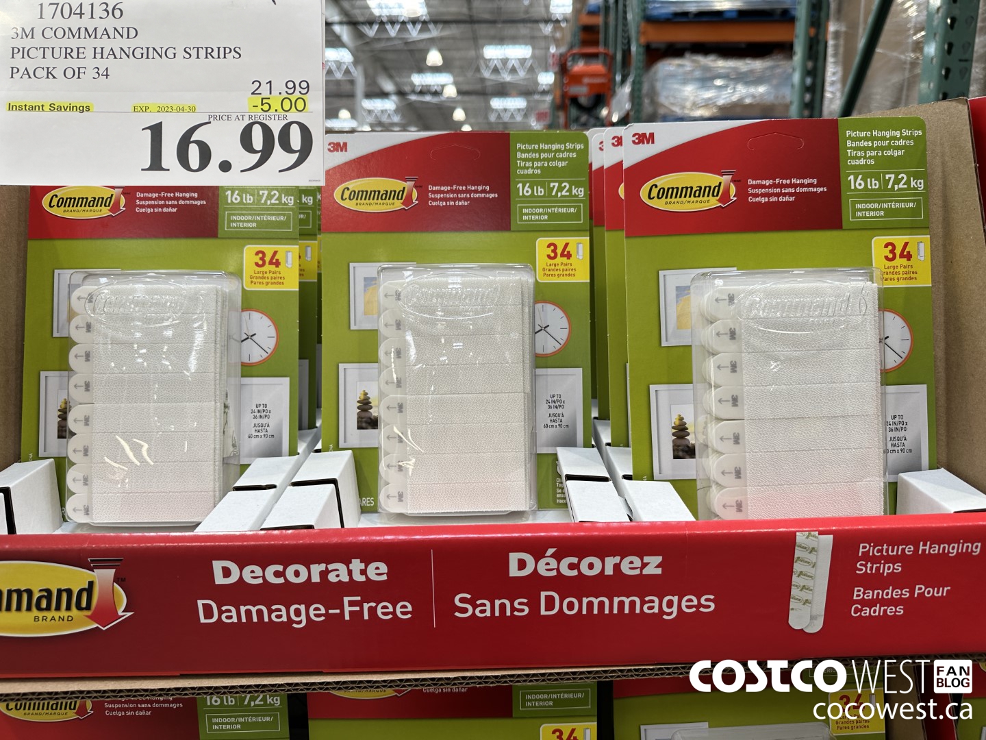 1704136 3M COMMAND PICTURE HANGING STRIPS PACK OF 34 ($5.00 INSTANT SAVINGS EXPIRES ON 2023-04-30) $16.99