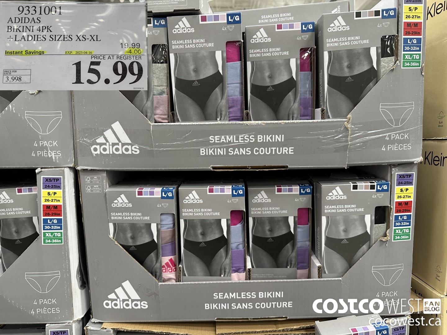 9331001 ADIDAS BIKINI 4PK LADIES SIZES XS-XL ($4.00 INSTANT SAVINGS EXPIRES ON 2023-04-16) $15.99