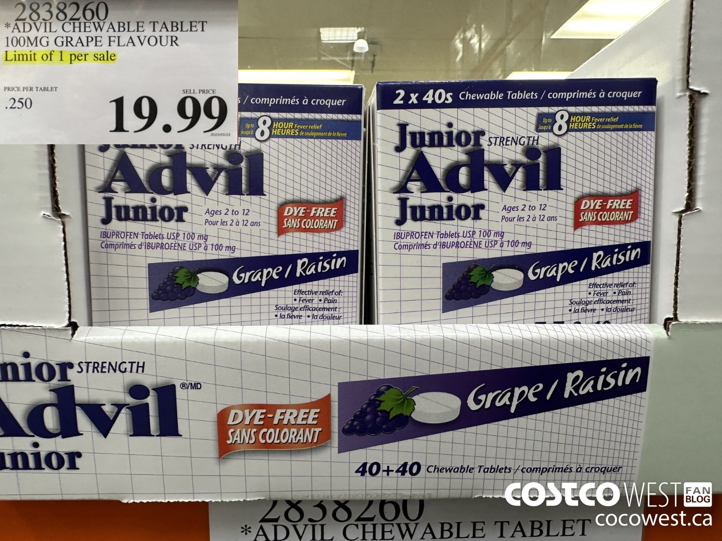 2838260 ADVIL 100MG GRAPE FLAVOUR 80 CHEWABLE TABLETS $19.99