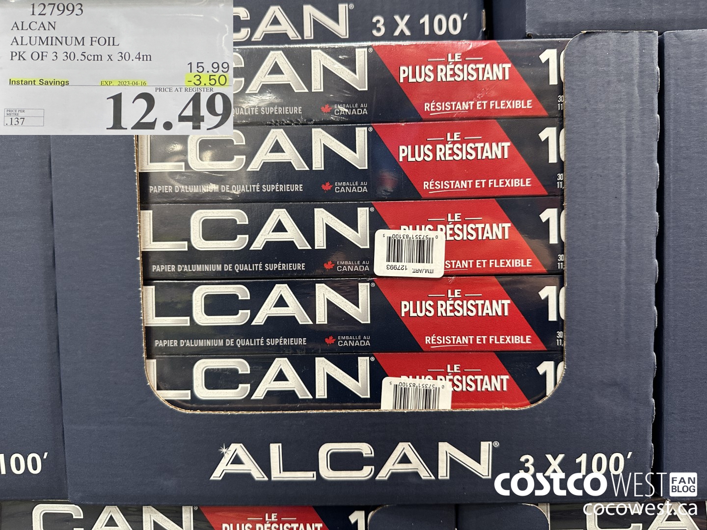 127993 ALCAN ALUMINUM FOIL PK OF 3 30.5cm x 30.4m ($3.50 INSTANT SAVINGS EXPIRES ON 2023-04-16) $12.49