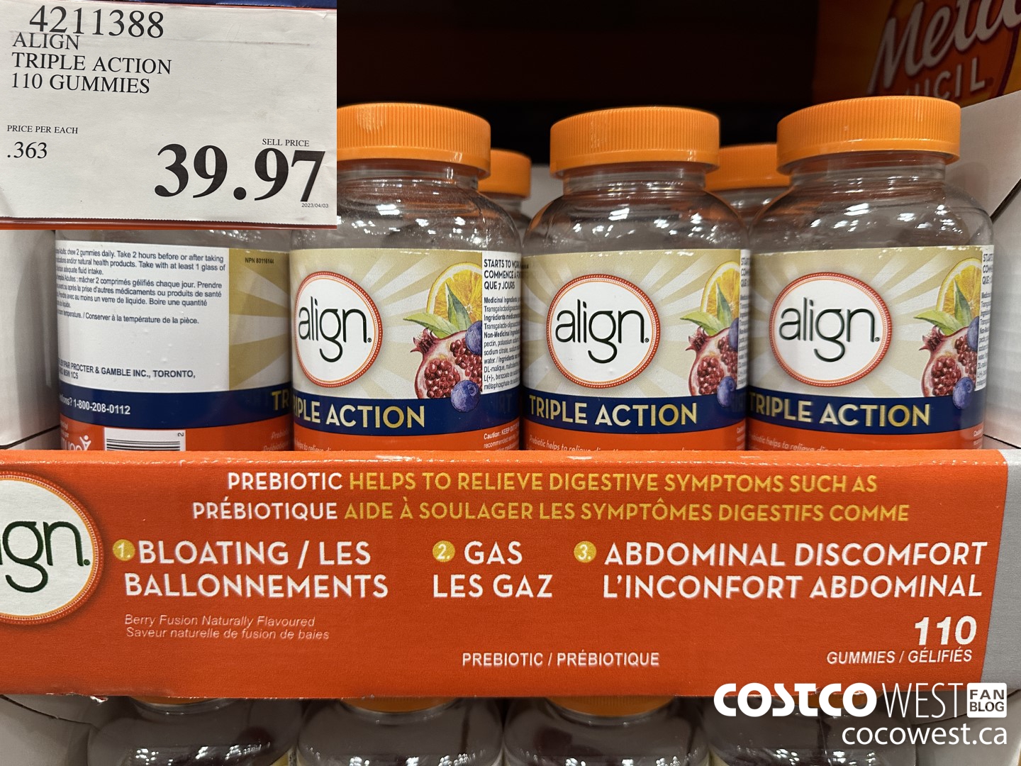4211388 ALIGN TRIPLE ACTION 100 GUMMIES $39.97