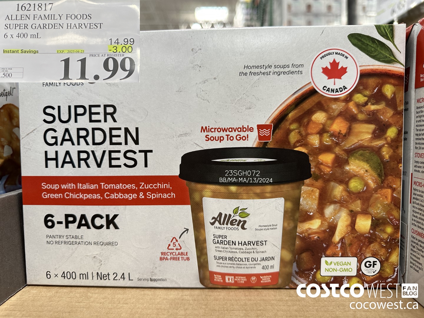 1621817 ALLEN FAMILY FOODS SUPER GARDEN HARVEST 6 x 400 mL  ($3.00 INSTANT SAVINGS EXPIRES ON 2023-04-23) $11.99